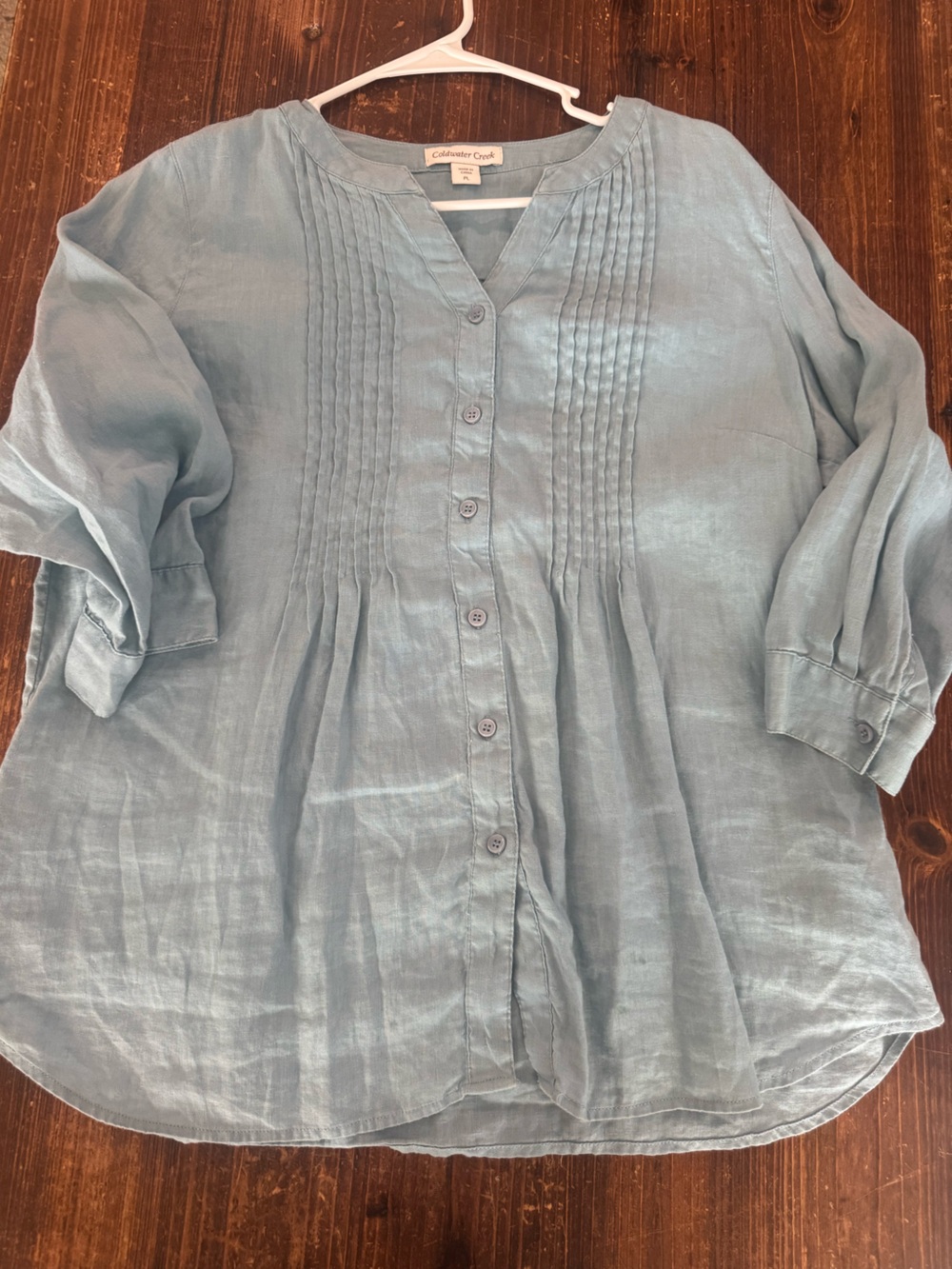 Coldwater Creek Light Blue Linen Pintuck Button-Front Shirt